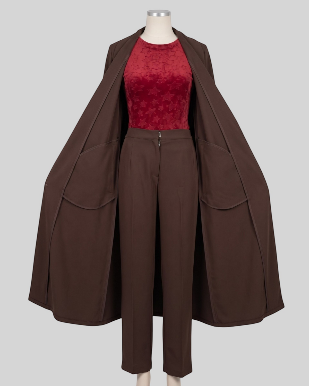 Business Suit for Women with Coat-Style Top | Optional Trouser & Hijab | Brown