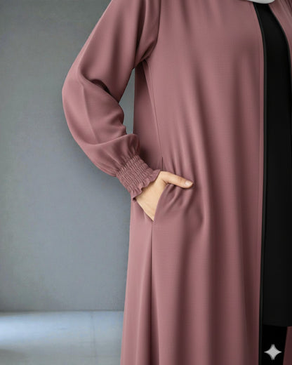 Front Open Abaya with Zipper Opening, Umbrella Flare and Matching Belt