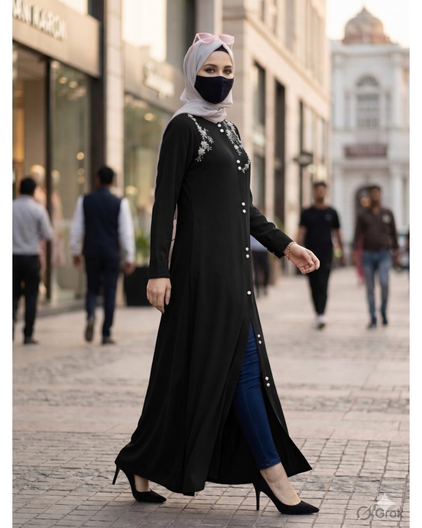 Black  Mahram-Abaya For Wedding  with Handwork Embellishments