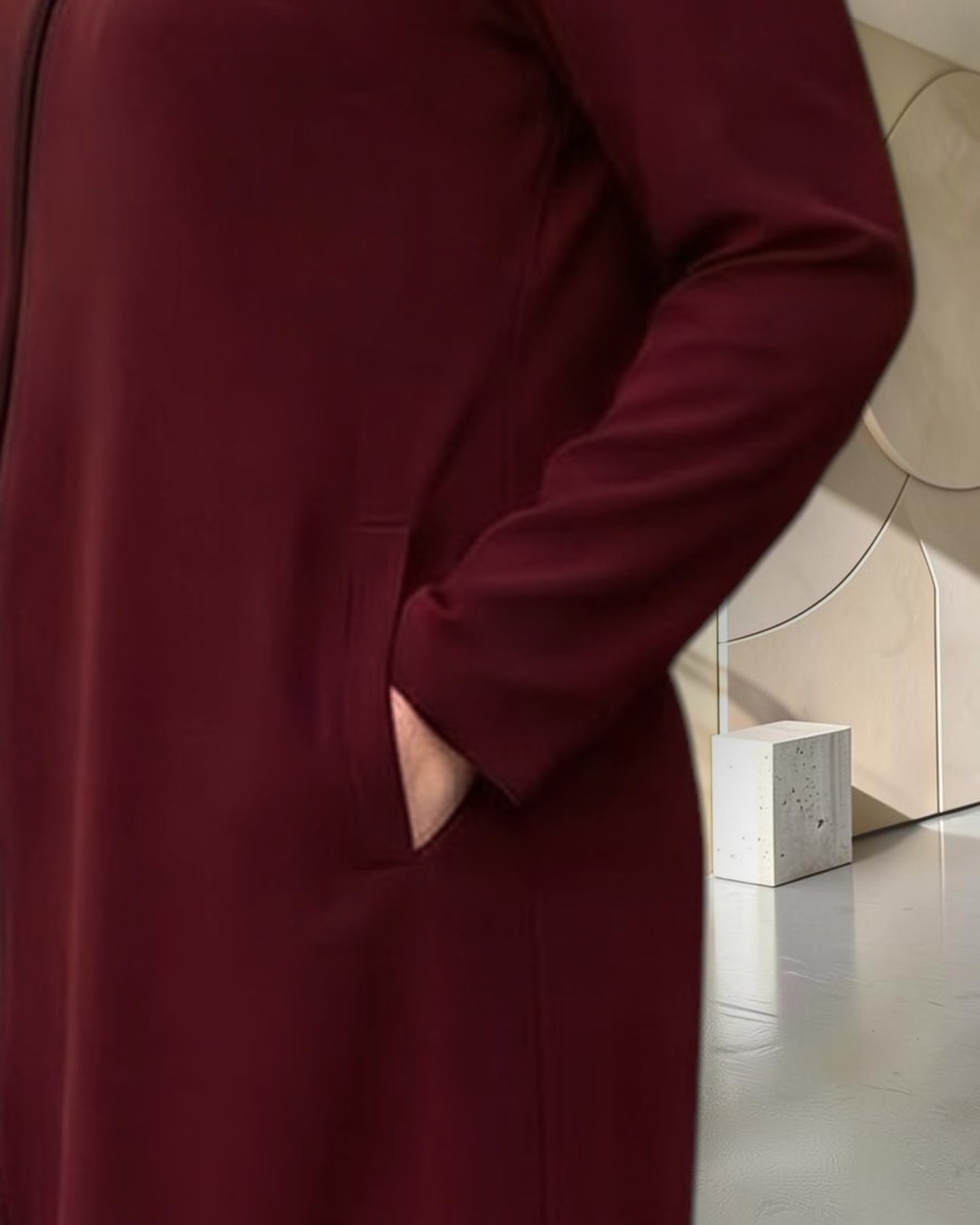 2-Piece Modest Co-Ord Set with Zipper Top & Elasticated Trousers | Optional Hijab | Maroon