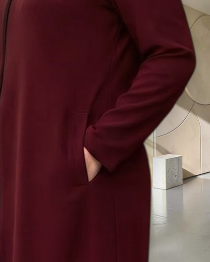 2-Piece Modest Co-Ord Set with Zipper Top & Elasticated Trousers | Optional Hijab | Maroon