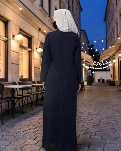 Double-Breasted Coat Abaya for Work with Free Hijab | Optional Inner | Navy Blue