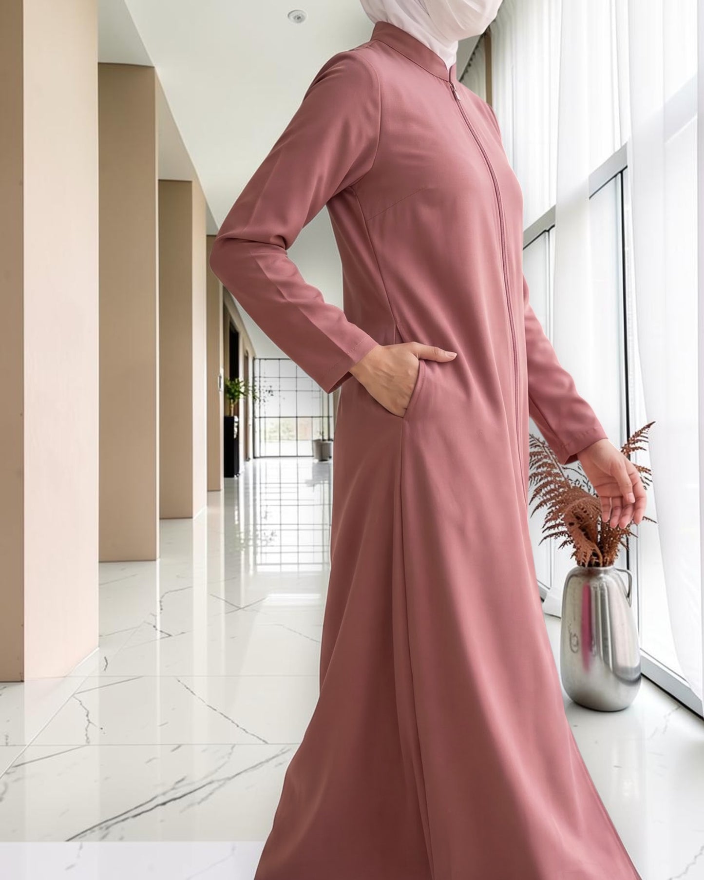 Modest Workwear Long Top with Hijab | Optional Pant |Puce Pink