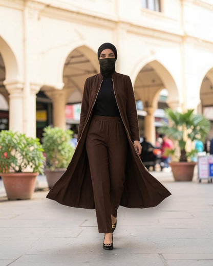 Modest Workwear Long Top with Hijab | Optional Pant | Brown