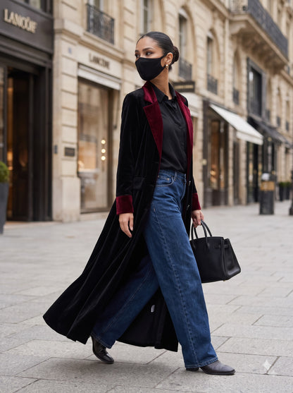 Velvet Coat Abaya with Contrast Lapels
