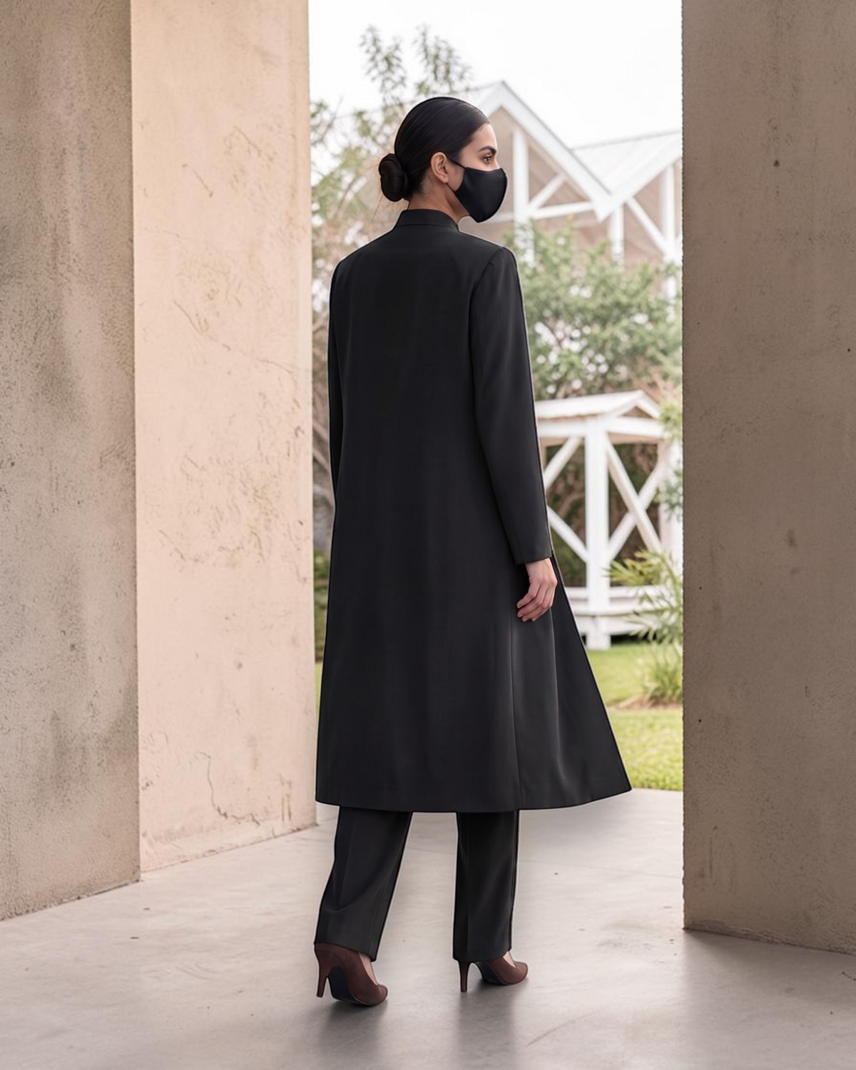 Business Suit for Women with Coat-Style Top | Optional Trouser & Hijab | Black