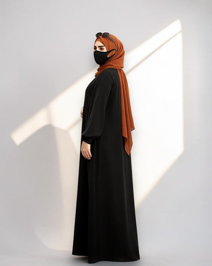 Black Abaya for Women with Rust Hijab
