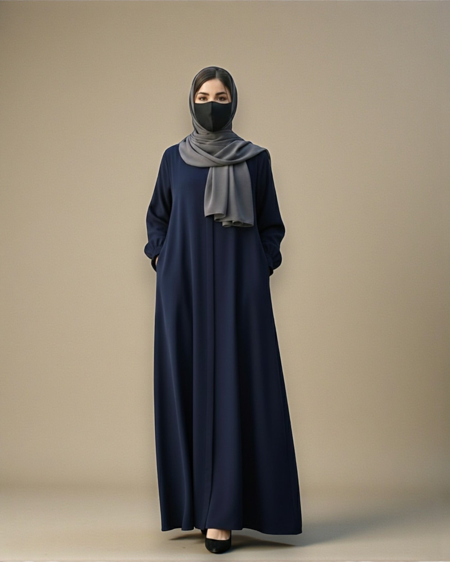 Front Open Abaya with Zipper Opening, Umbrella Flare and Matching Belt