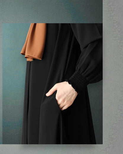 Front Open Abaya with Zipper Opening, Umbrella Flare and Matching Belt