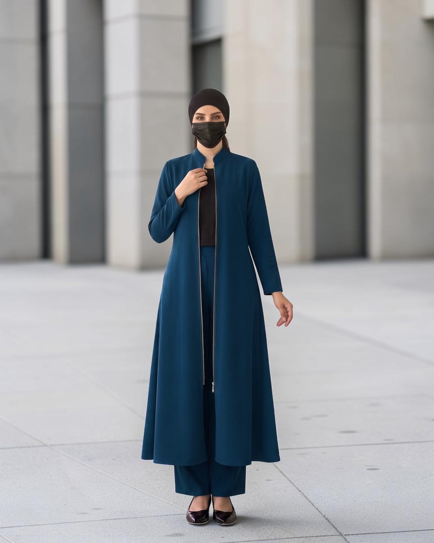 Modest Workwear Long Top with Hijab | Optional Pant |Dark Teal