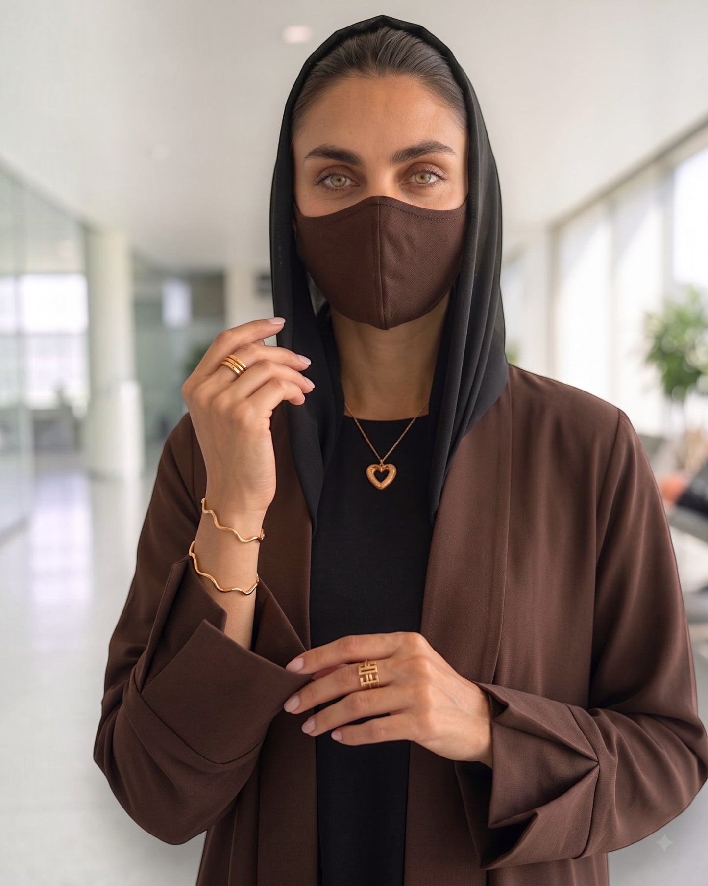 Open Abaya Shrug with Hijab & Optional Inner | open-abaya-shrug| Brown