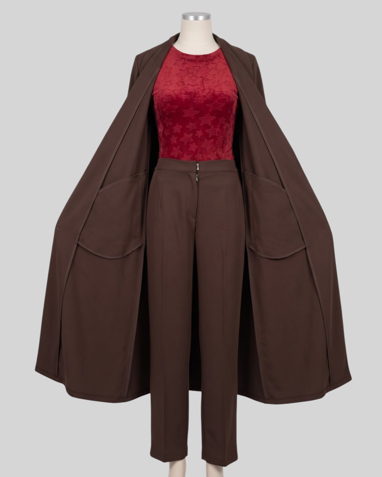 Business Suit for Women with Coat-Style Top | Optional Trouser & Hijab | Brown