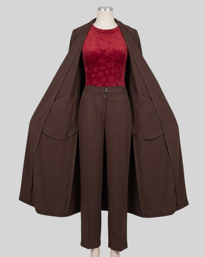 Business Suit for Women with Coat-Style Top | Optional Trouser & Hijab | Brown