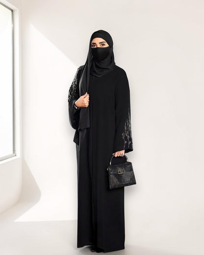 Mahram Black Party Wear Abaya with Handwork