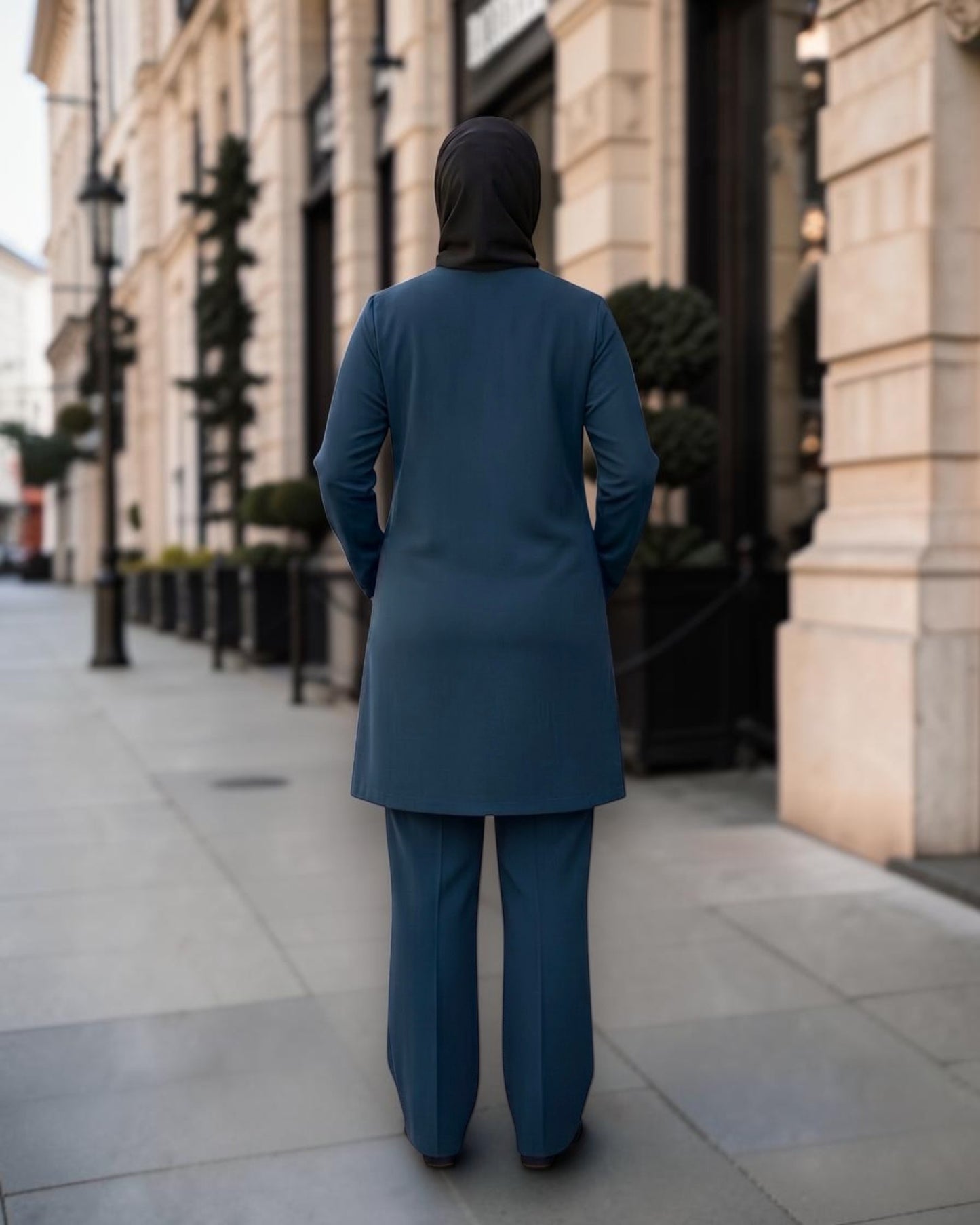 Dark Teal 2-Piece Modest Co-Ord Set with Zipper Top & Elasticated Trousers | Optional Hijab