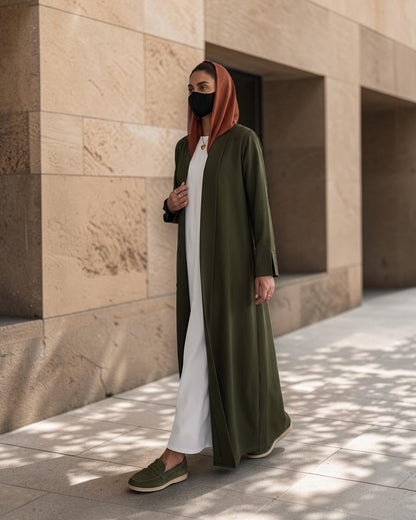 Open Abaya Shrug with Hijab & Optional Inner | open-abaya-shrug| Dark Olive