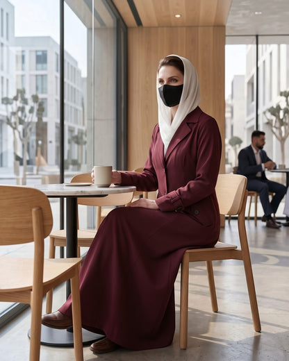 Executive Abaya Coat with Structured Shoulders (Maroon)