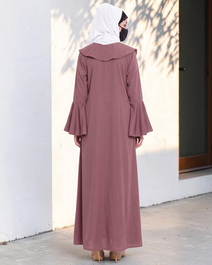 Ruffle Yoke Cardigan Abaya with Statement Bell Sleeves