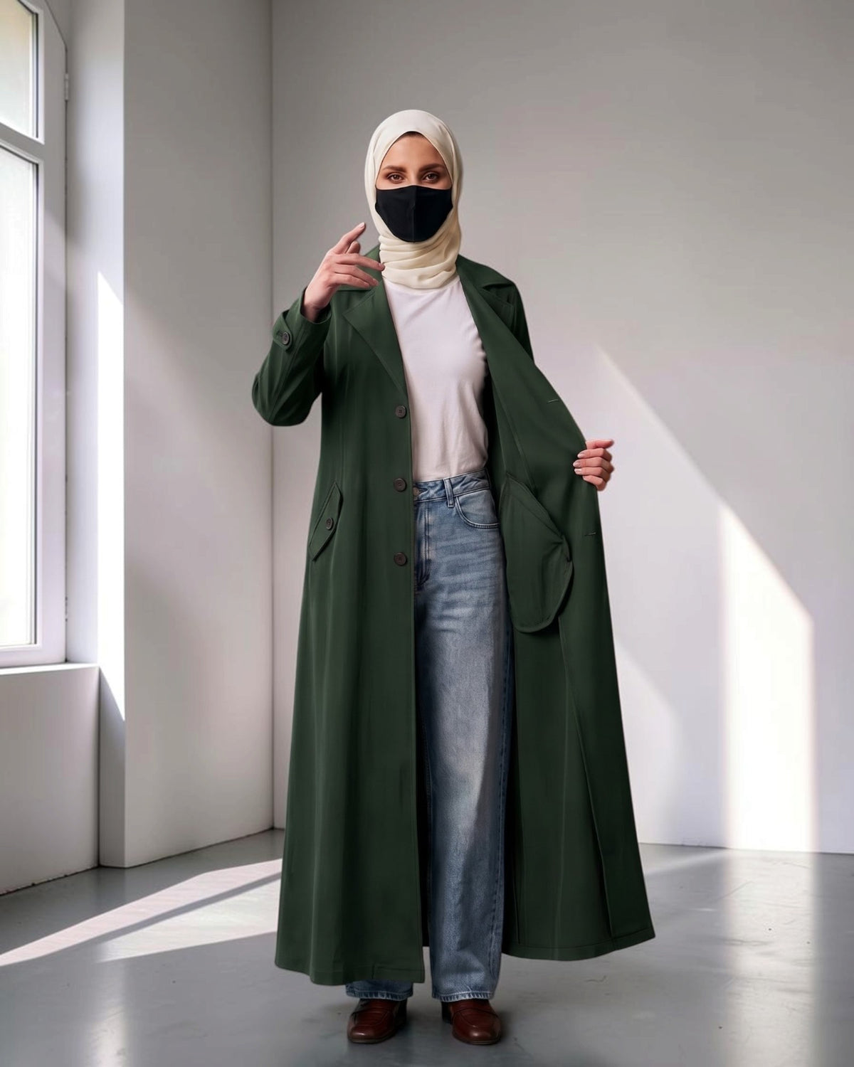 Executive Abaya Coat with Structured Shoulders (Hunter Green)