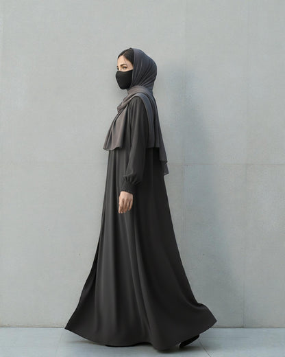 Front Open Abaya with Zipper Opening, Umbrella Flare and Matching Belt