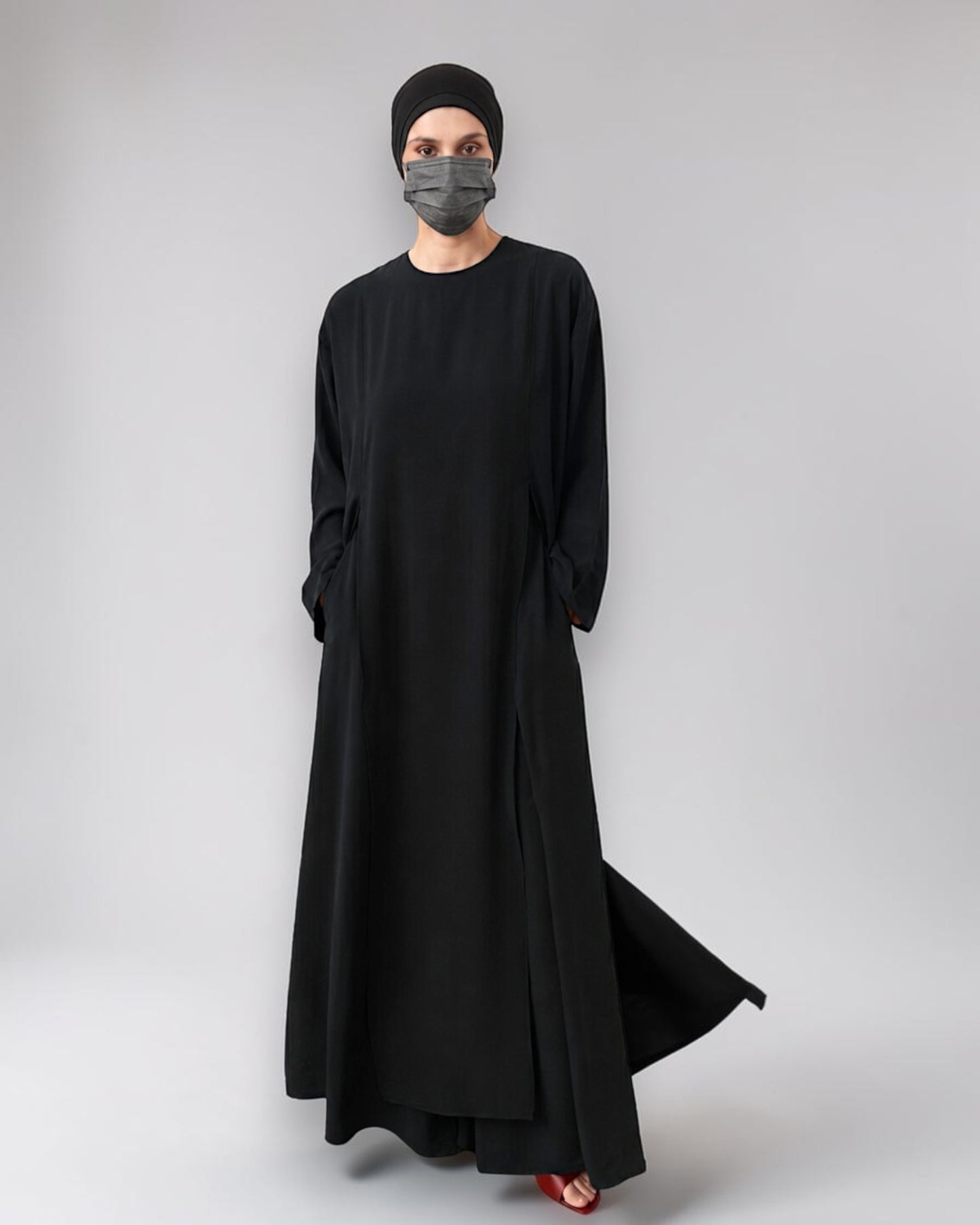 Black Abaya-like Co-ord Set with Long Tunic and Elasticated Bottom