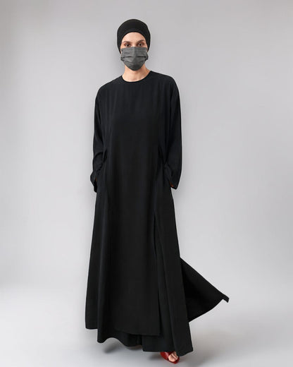 Black Abaya-like Co-ord Set with Long Tunic and Elasticated Bottom