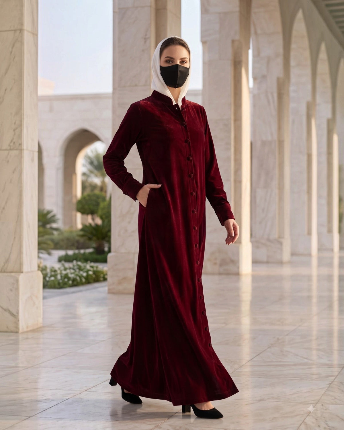 Luxe Micro Velvet Front Open Abaya with Buttoned Cuffs