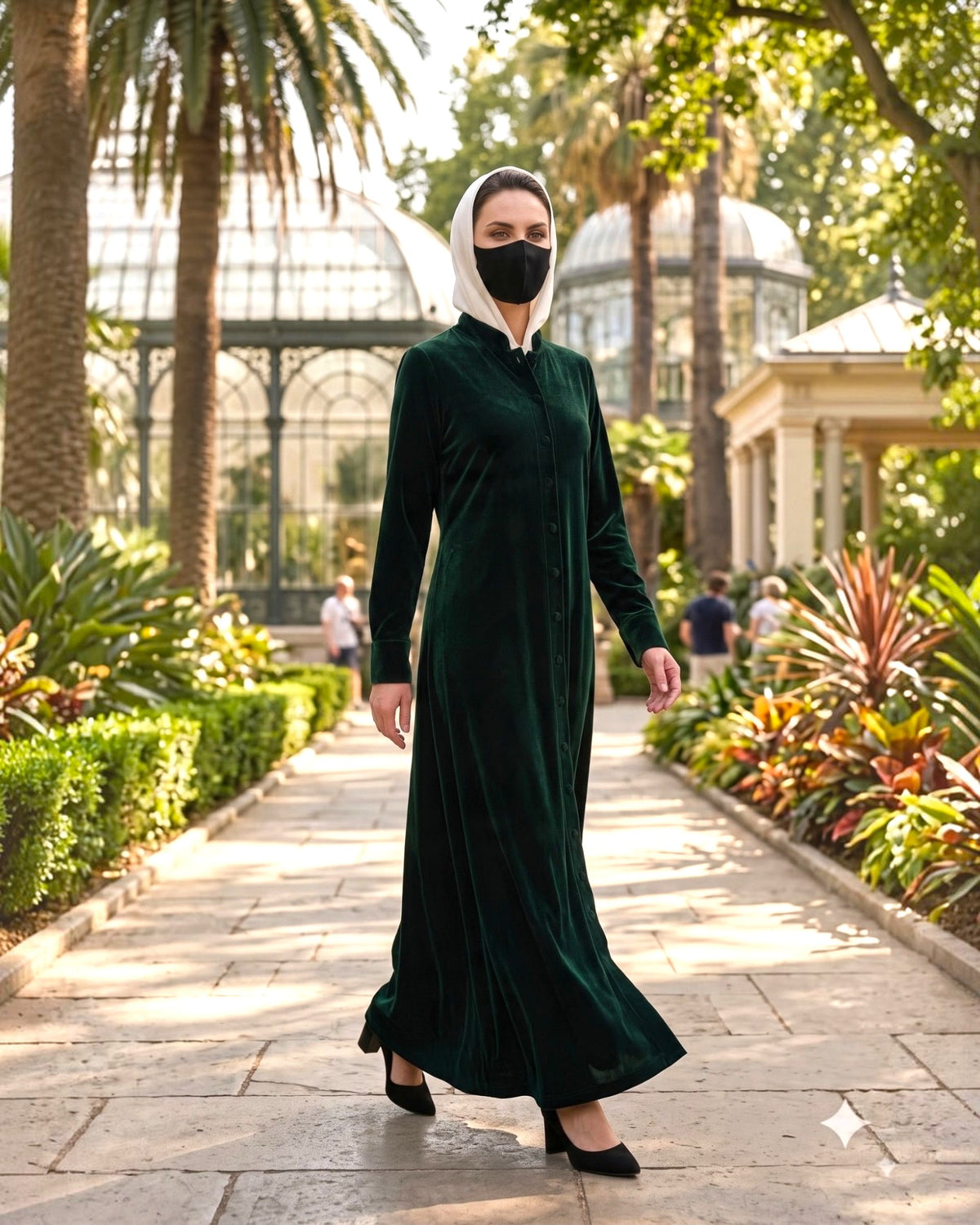 Regal Button-Front Velvet Abaya with Side Pockets