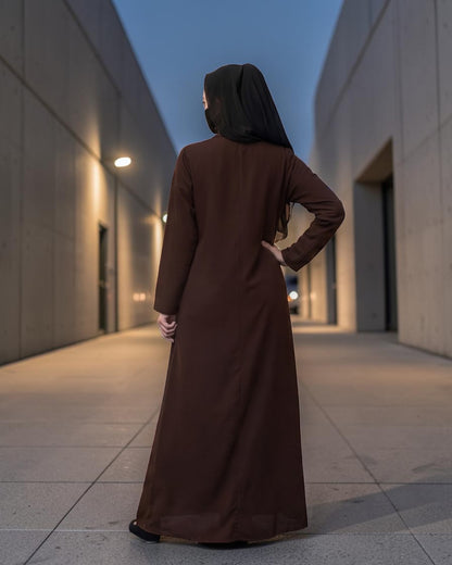 Double-Breasted Coat Abaya for Work with Free Hijab | Optional Inner | Brown