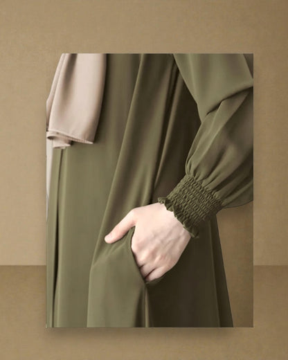 Front Open Abaya with Zipper Opening, Umbrella Flare and Matching Belt