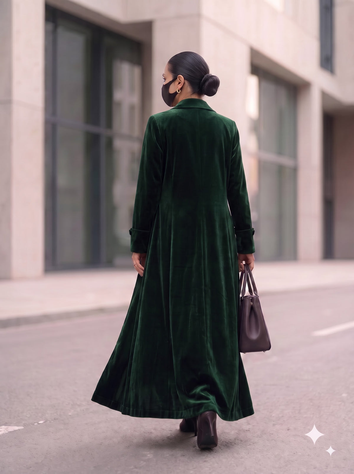 Tailored Velvet Coat Abaya with Lapel Collar
