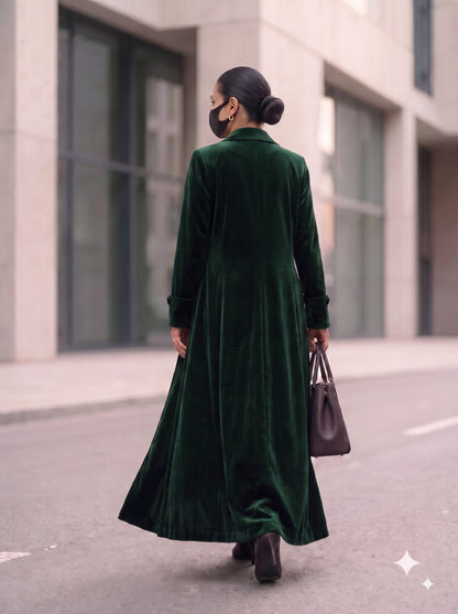 Tailored Velvet Coat Abaya with Lapel Collar