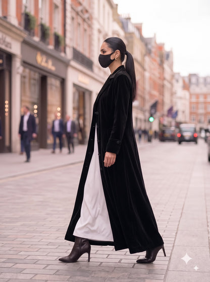 Tailored Long Velvet Abaya Coat