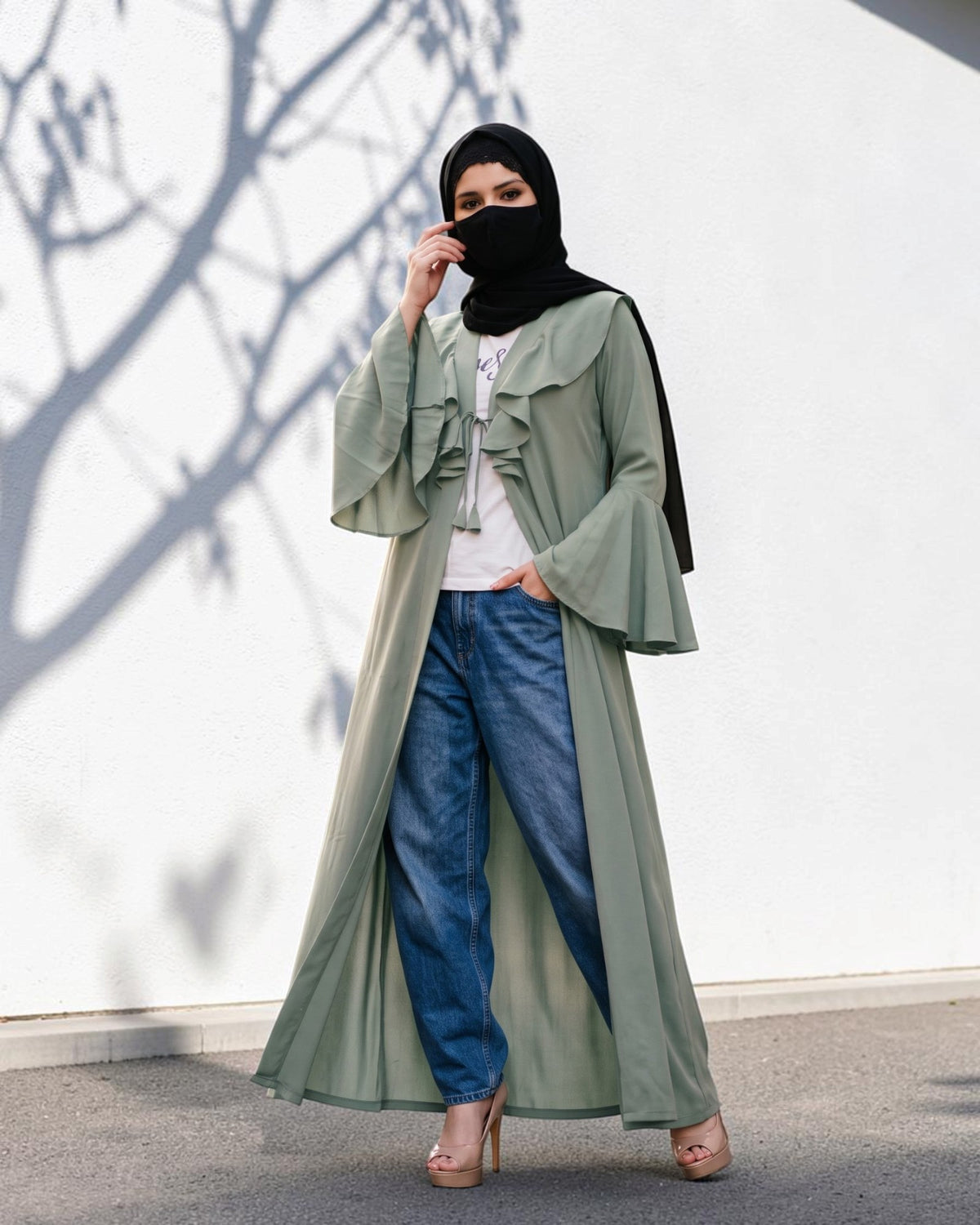 Layered Yoke Shrug for Abaya with Flared Bell Sleeves