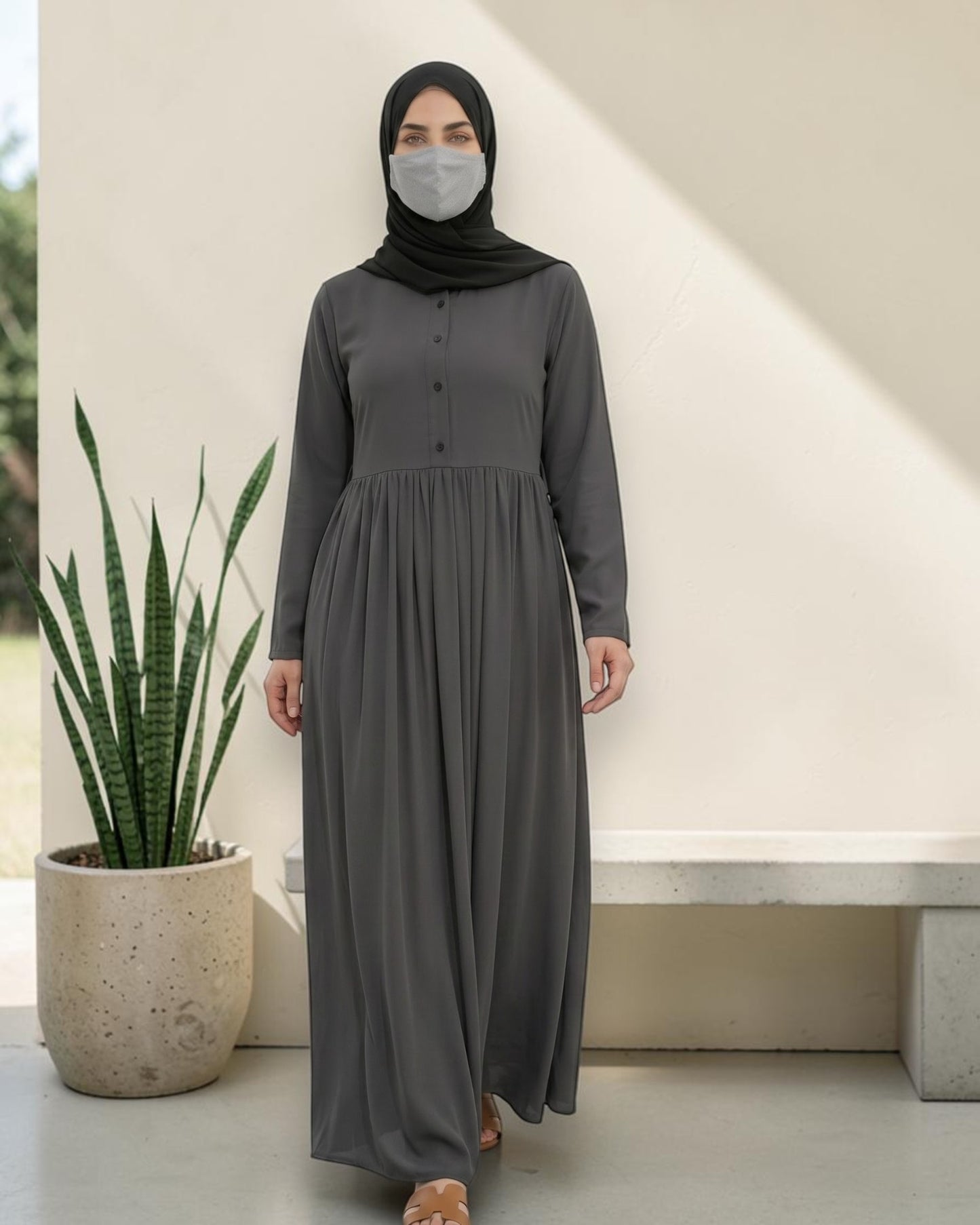 Stylish Umbrella Flare Mahram-Abaya with a Belt and Hijab in Firdaus Fabric