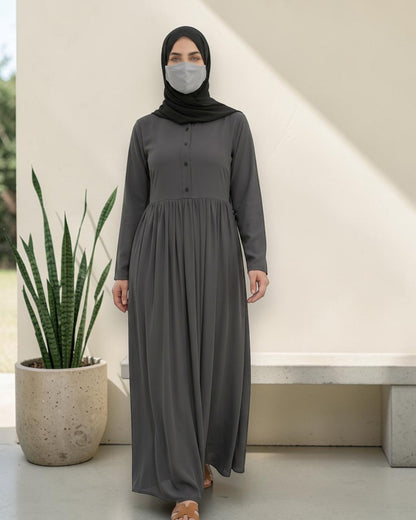 Stylish Umbrella Flare Mahram-Abaya with a Belt and Hijab in Firdaus Fabric