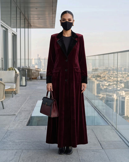 Executive Contrast Velvet Abaya Coat