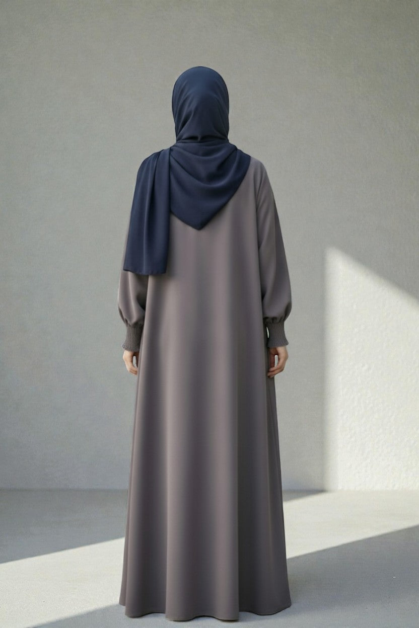 Front Open Abaya with Zipper Opening, Umbrella Flare and Matching Belt