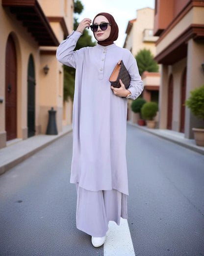 Co-ord Abaya Set for Women Ð Firdaus Fabric with Wide Palazzo & Tunic