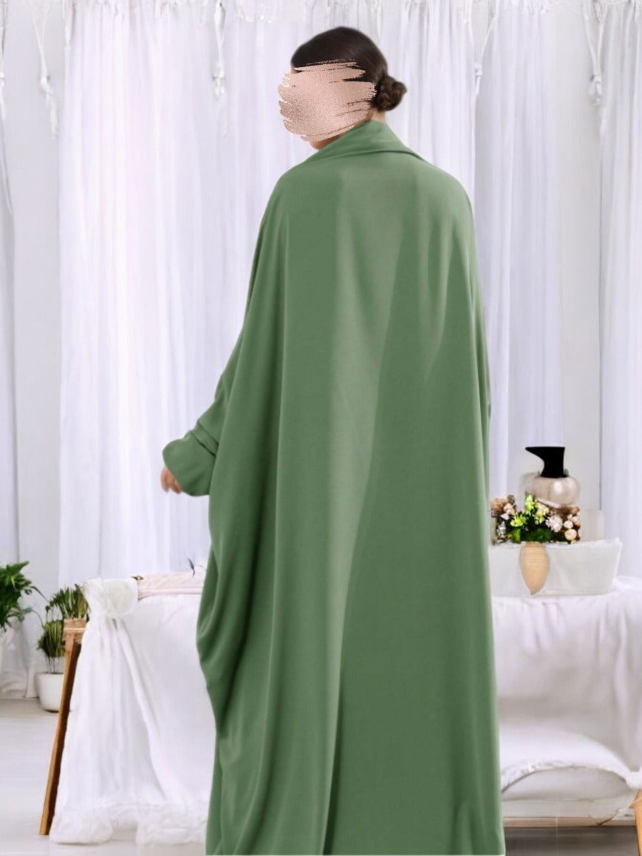 Designer Kaftan Abaya in Luxurious Firdaus Fabric with Elasticated Sleeves and Attached Scarf