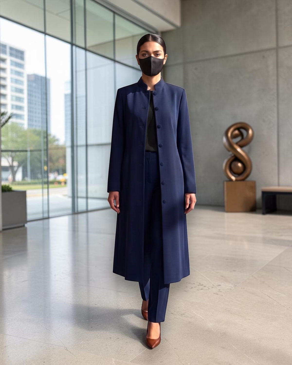 Business Suit for Women with Coat-Style Top | Optional Trouser & Hijab | Navy Blue