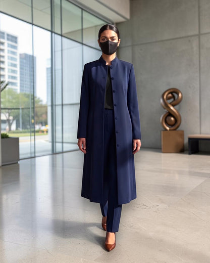 Business Suit for Women with Coat-Style Top | Optional Trouser & Hijab | Navy Blue
