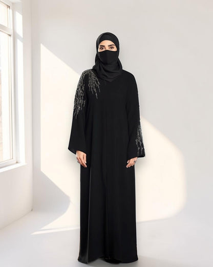 Mahram Black Party Wear Abaya with Handwork