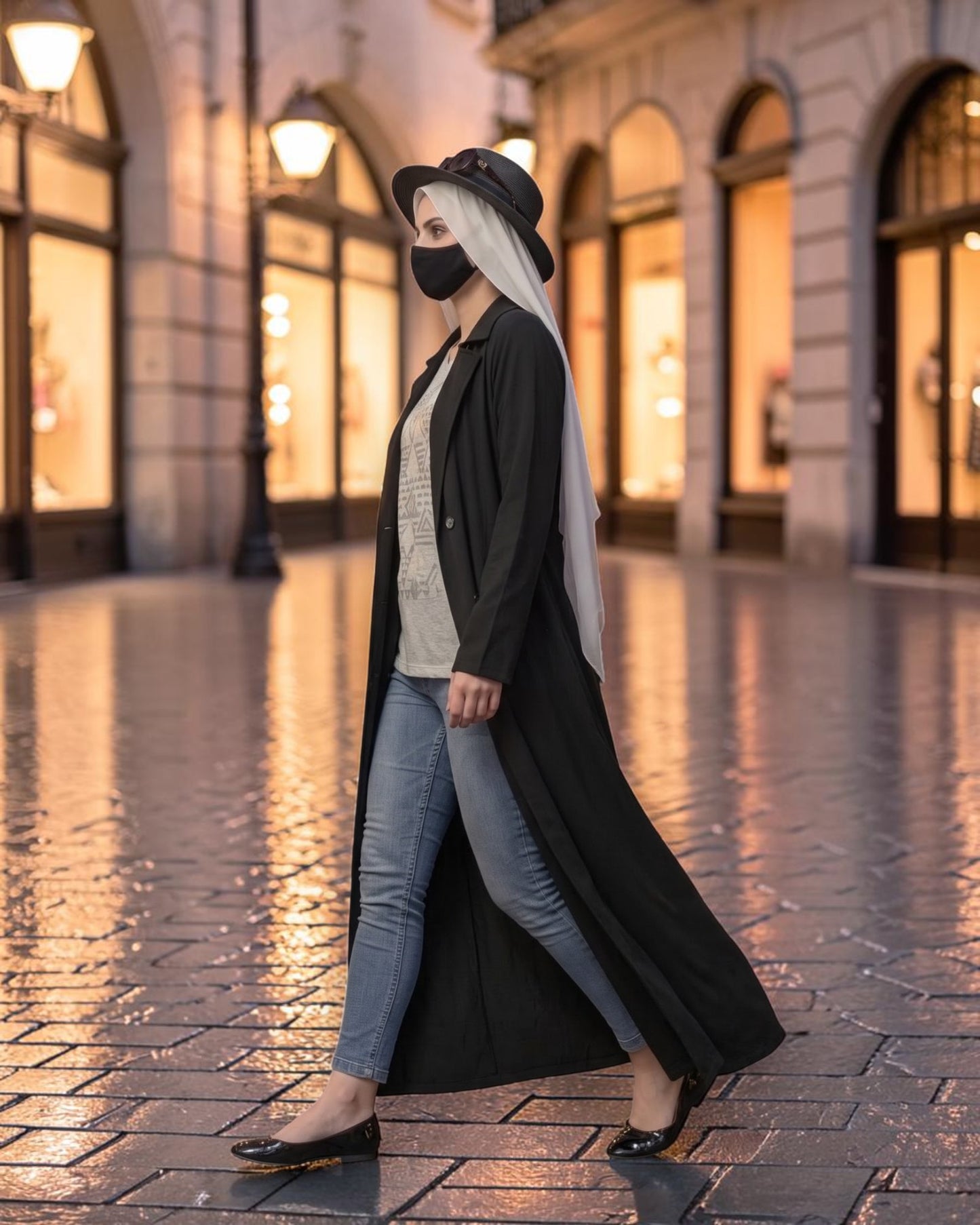 Double-Breasted Coat Abaya for Work with Free Hijab | Optional Inner | BLACK