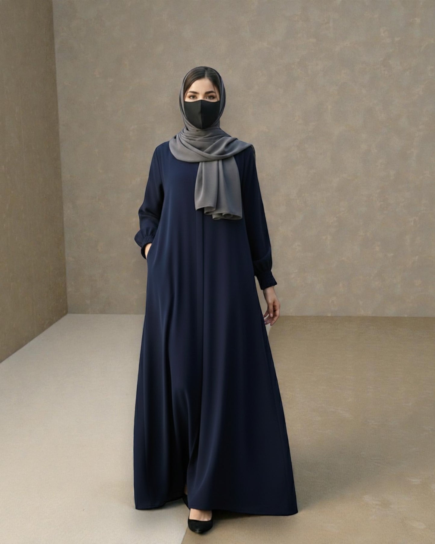 Front Open Abaya with Zipper Opening, Umbrella Flare and Matching Belt