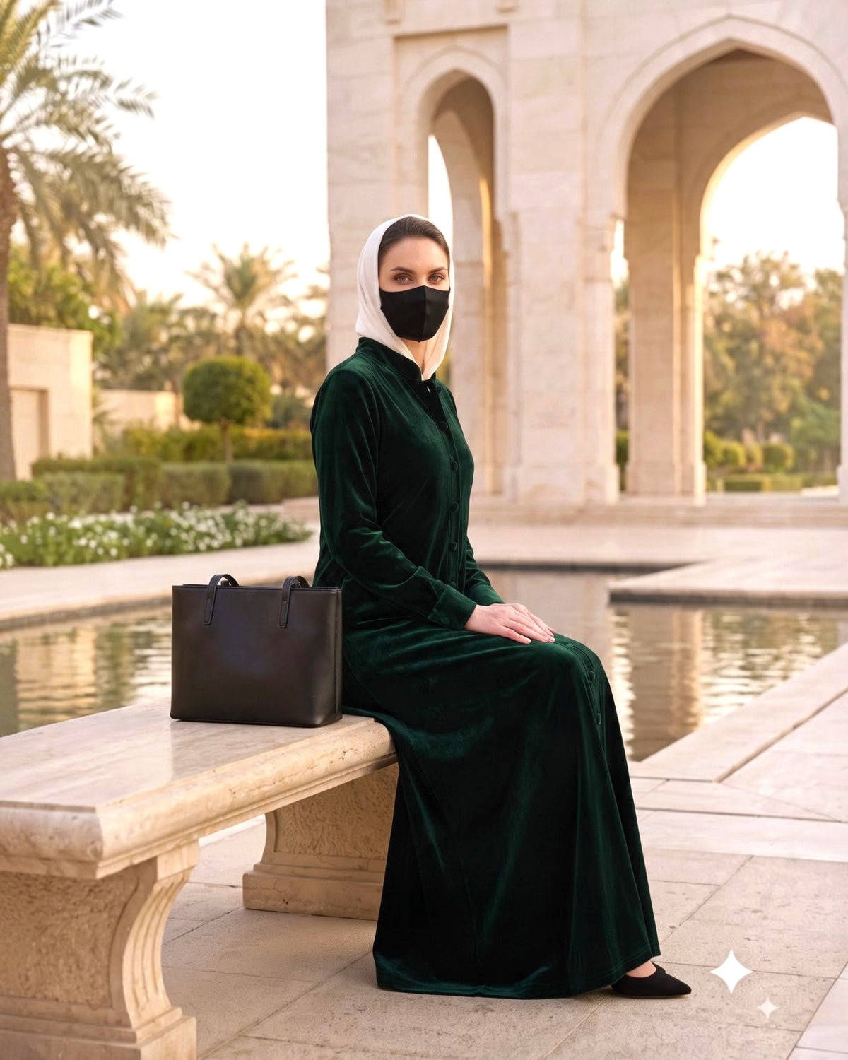 Regal Button-Front Velvet Abaya with Side Pockets
