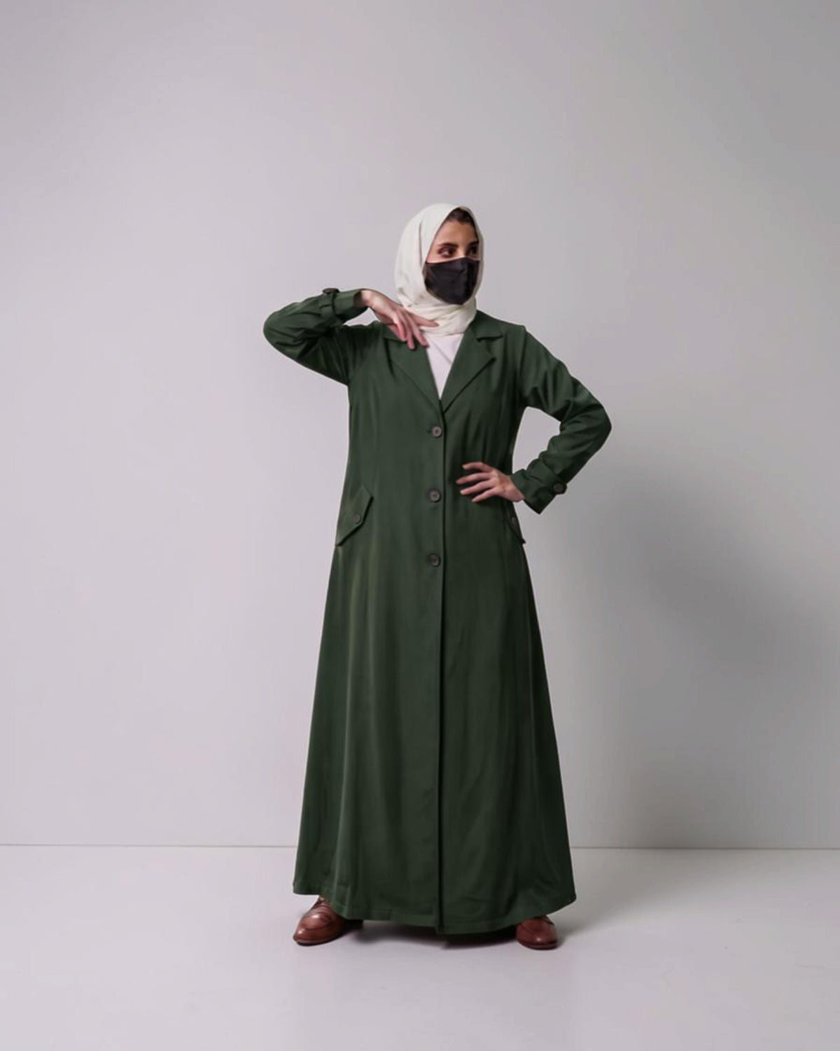 Executive Abaya Coat with Structured Shoulders (Hunter Green)