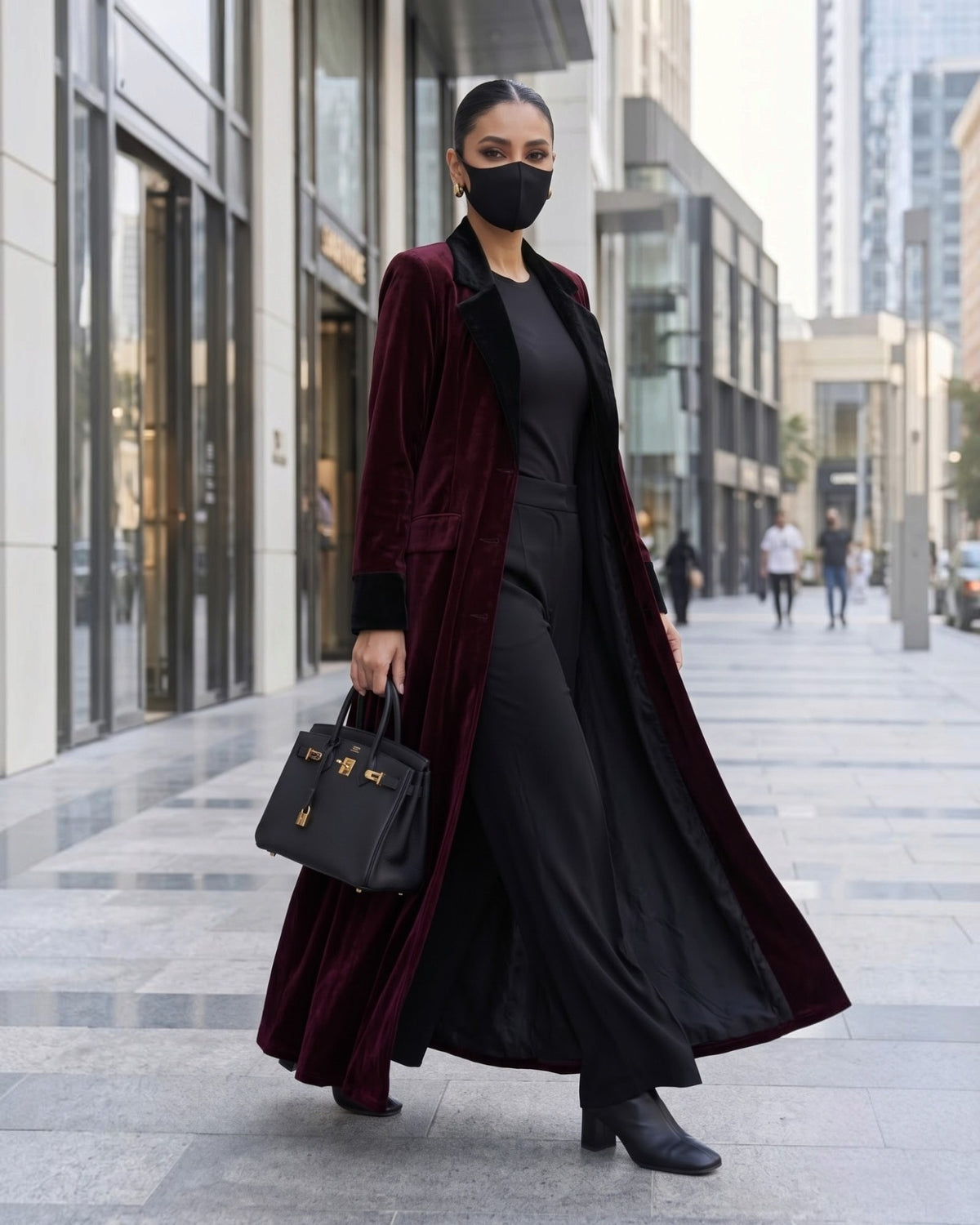Executive Contrast Velvet Abaya Coat