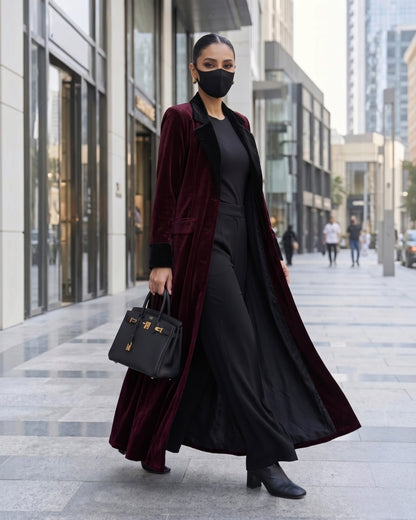 Executive Contrast Velvet Abaya Coat