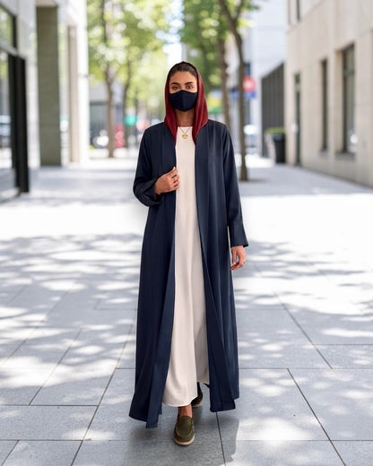Open Abaya Shrug with Hijab & Optional Inner | open-abaya-shrug| Navy Blue